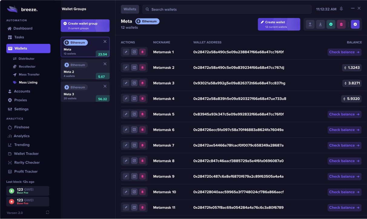 Breeze wallet management dashboard